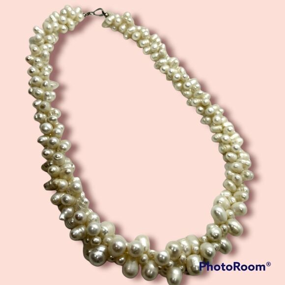 Pearl Jewelry - Freshwater natural cluster‎ pearls heavy necklace 100s of pearls vintage